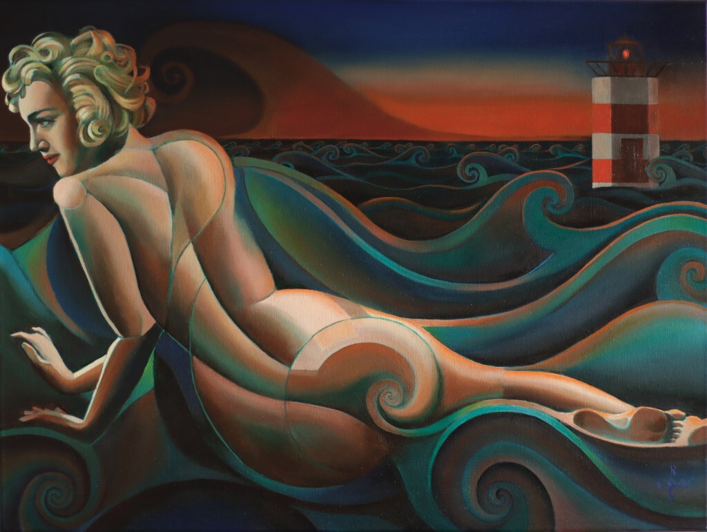 cubist neo deco nude oil painting