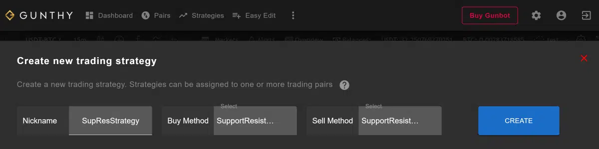 Support and Resistance Strategy Creation on Gunbot GUI