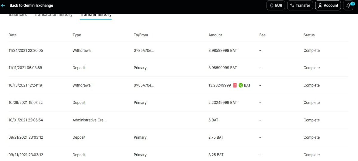 Gemini Exchange Report