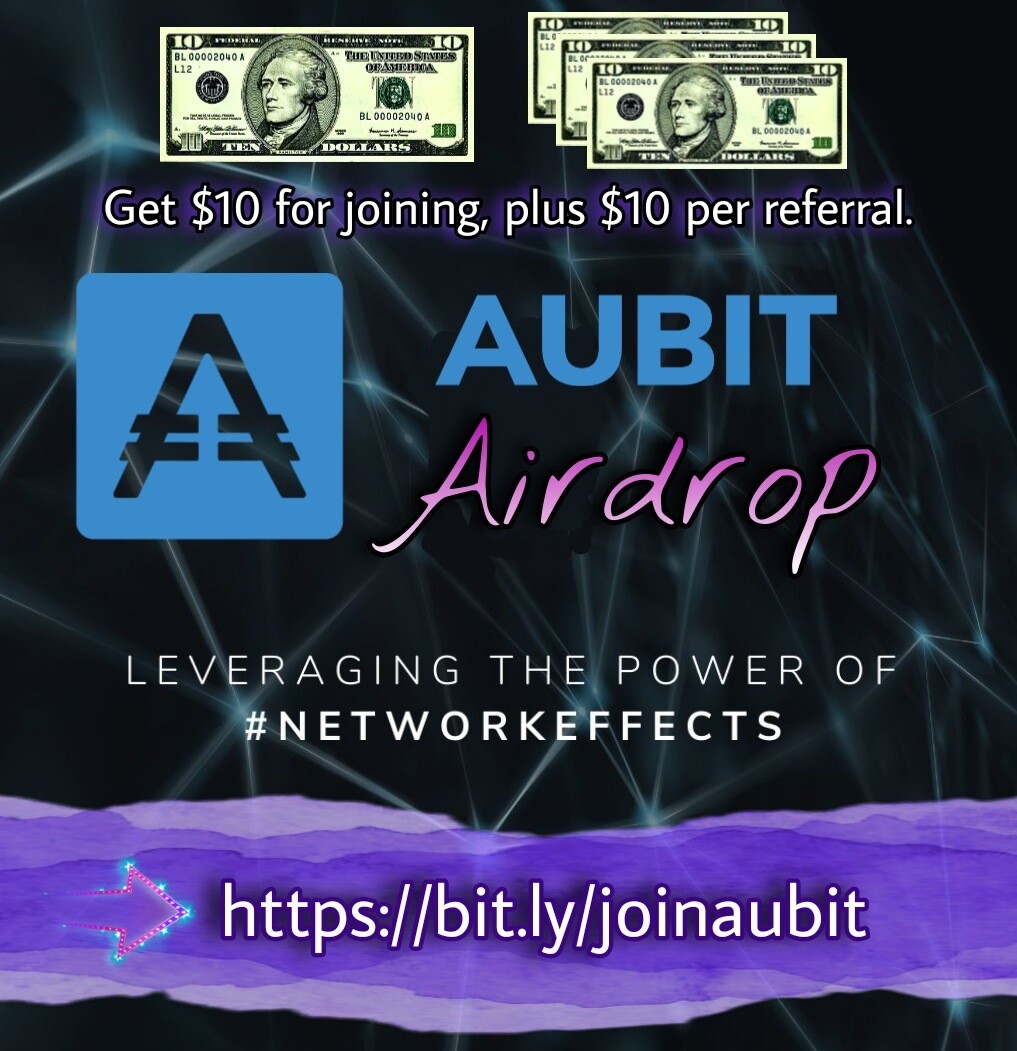 Aubit Free Crypto Airdrop banner ad graphic created by AlexandriaMae from The Crypto Ladies