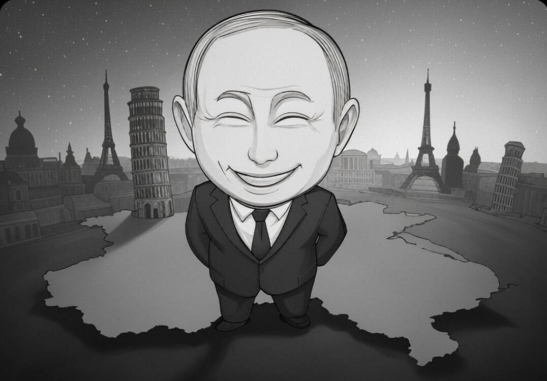 Putin standing on Europe