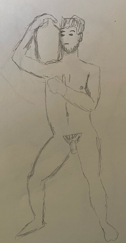 Pinto carrying a jug - 5 minute timed pencil sketch