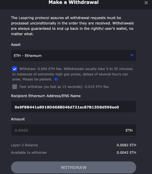 ETH Loopring Withdraw Fee