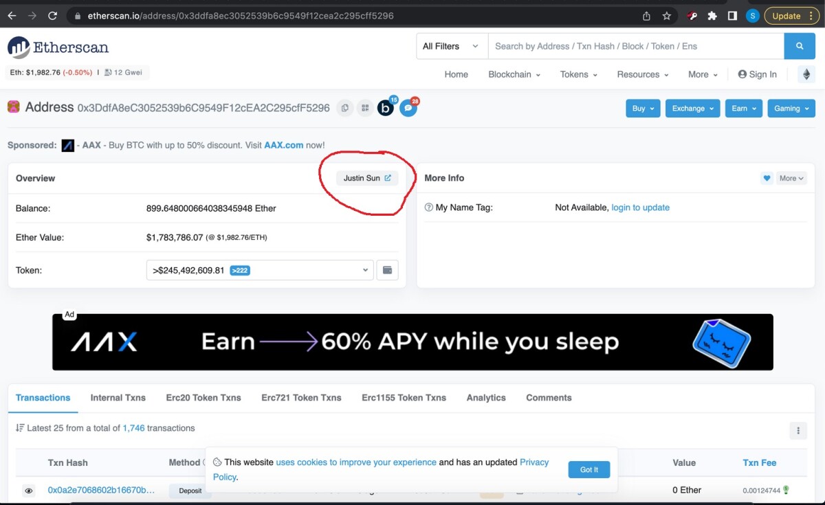 Justin Sun AAVE wallet