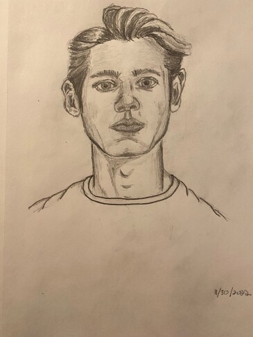 Handsome young man, bust in graphite pencil