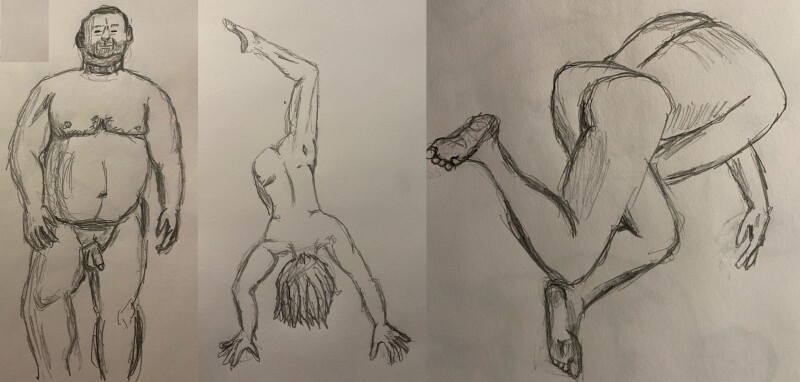 Triptych of gesture drawings - pencil sketches