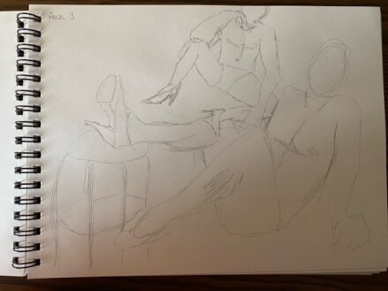 Paul in two poses: 3-minute timed pencil sketches