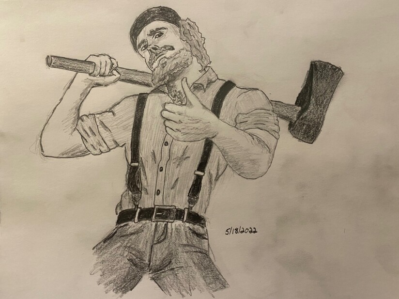 Hipster lumberjack giving thumbs up sign, pencil sketch
