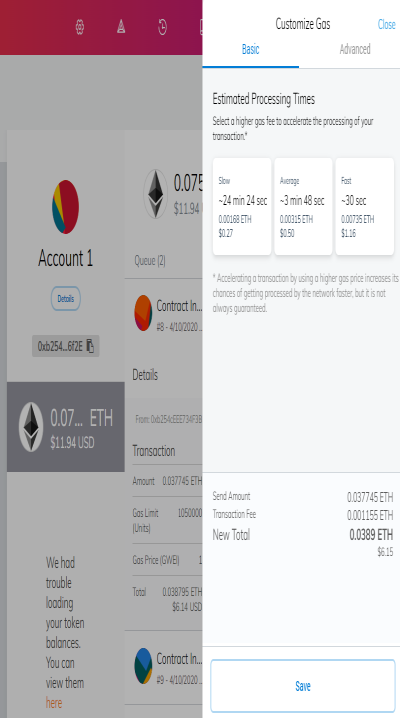 gas fee options