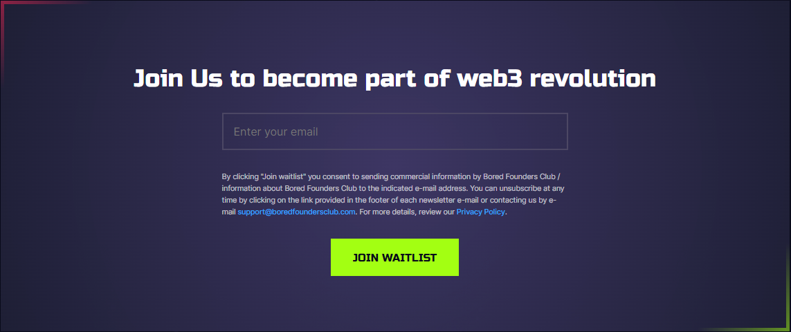 Bored Founders Club waitlist form screenshot