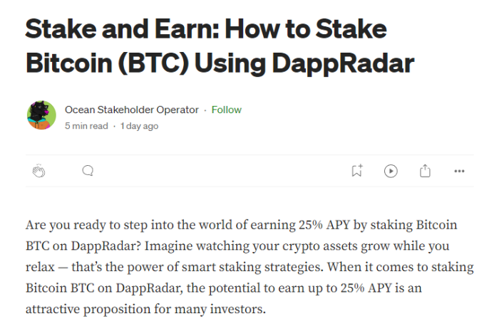 Example scam crypto article on Medium