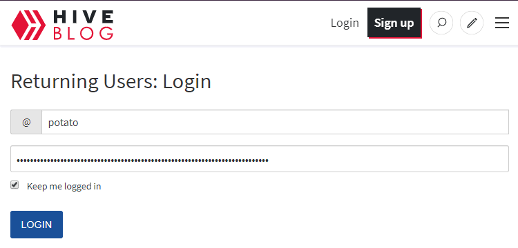 Image of Hive Blog's Login Form