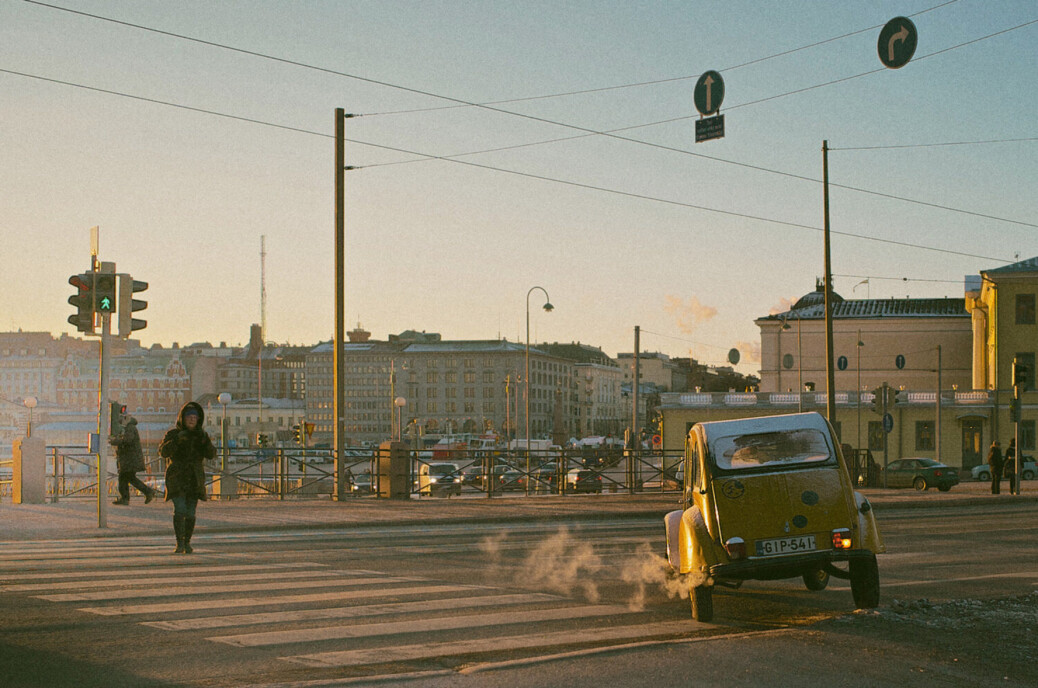 Street view in winter in Helsinki