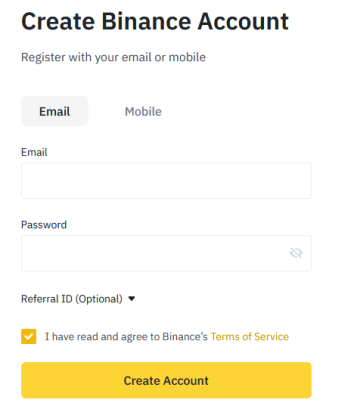 Signing Up to Binance takes seconds