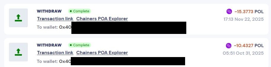 Chainers successful withdrawal