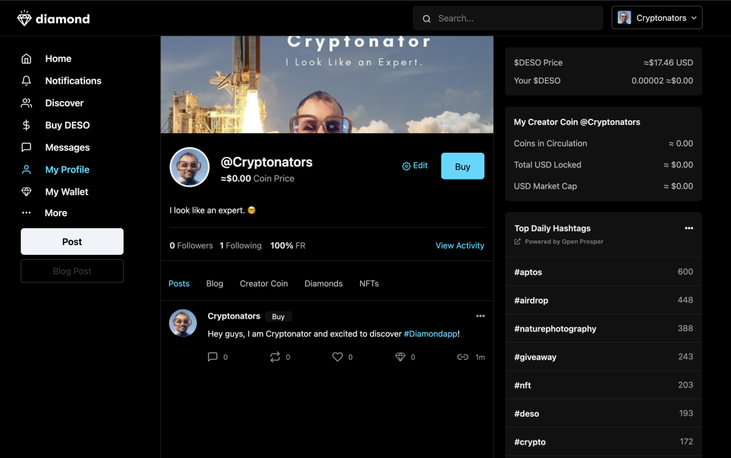 Follow me on the Web3 Diamond App