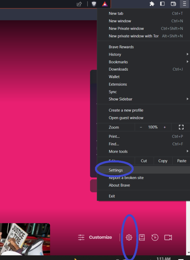 Getting to Settings