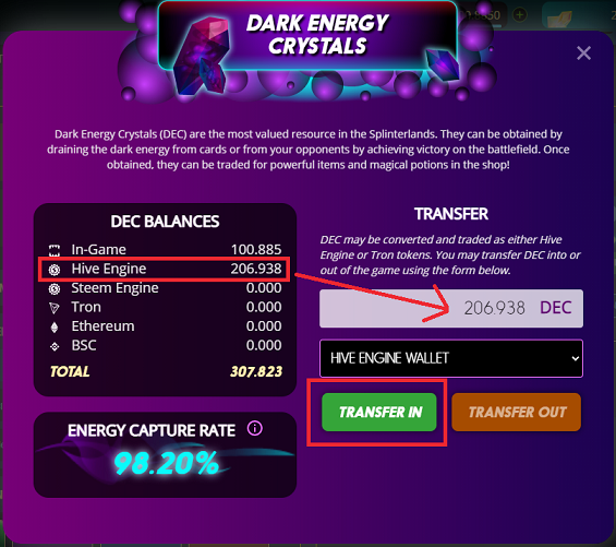 Transfer DEC to Splinterlands
