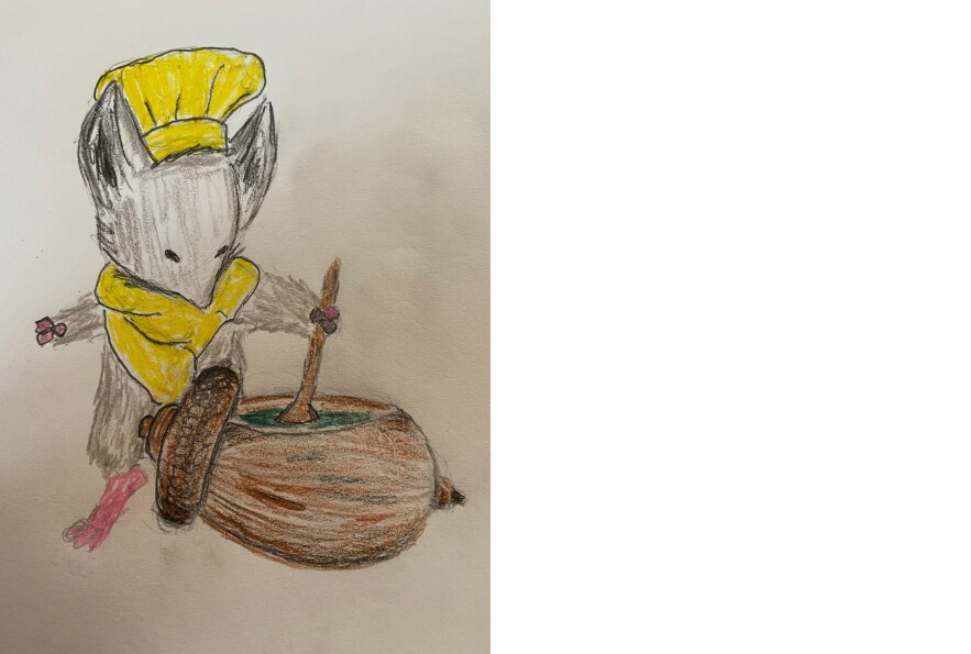 Mouse chef - drawing in colored pencil and pencil