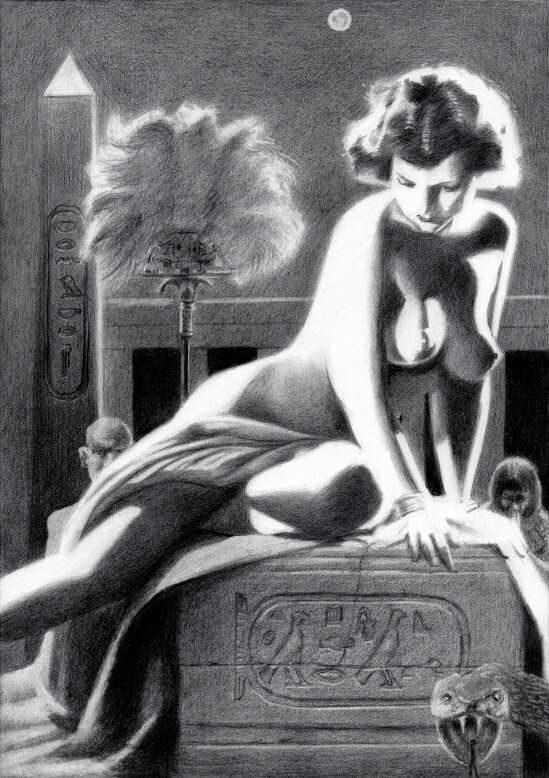 realist art deco nude graphite pencil drawing
