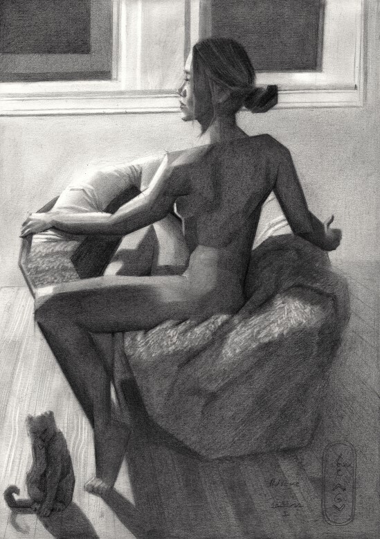 cubist nude graphite pencil drawing