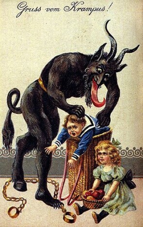 A 1900s greeting card reading 'Greetings from Krampus!'