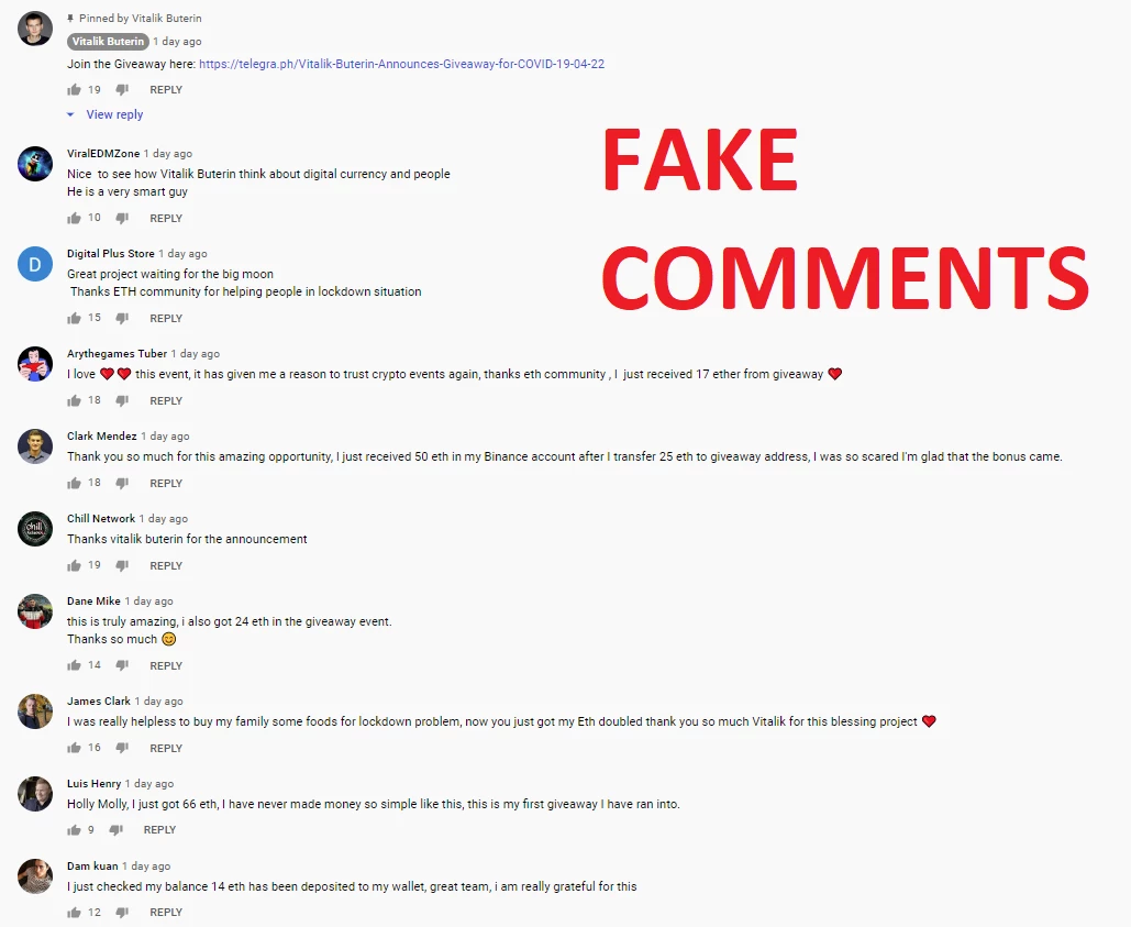 FAKE COMMENTS ABOUT ETHEREUM