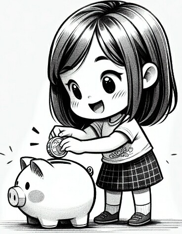 Girl putting coin in piggy bank