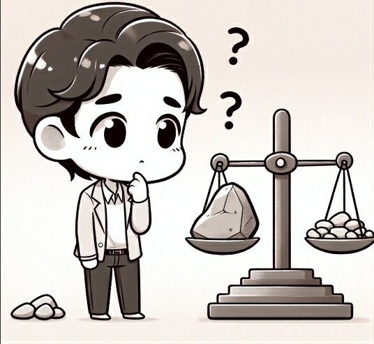 Male looking at a scale filled with rocks on both sides