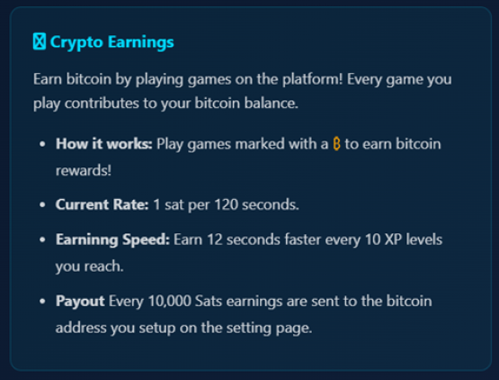 GameAdz.net crypto earnings info showing how to earn bitcoin by playing games