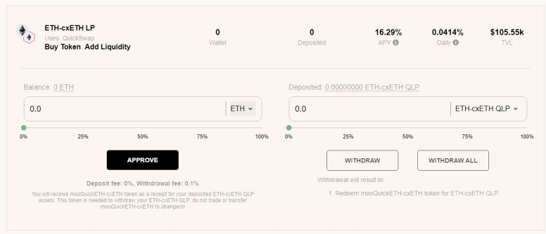 Choose ETH to deposit
