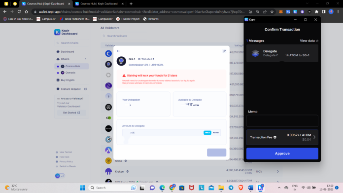 Keplr Wallet - Staking ATOM with Validator