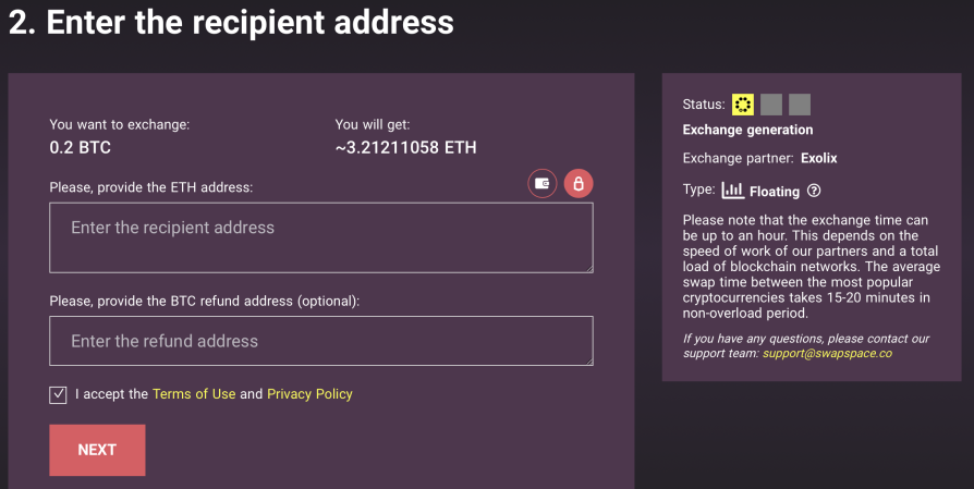 Enter The Recipient Wallet Address. Double check the address