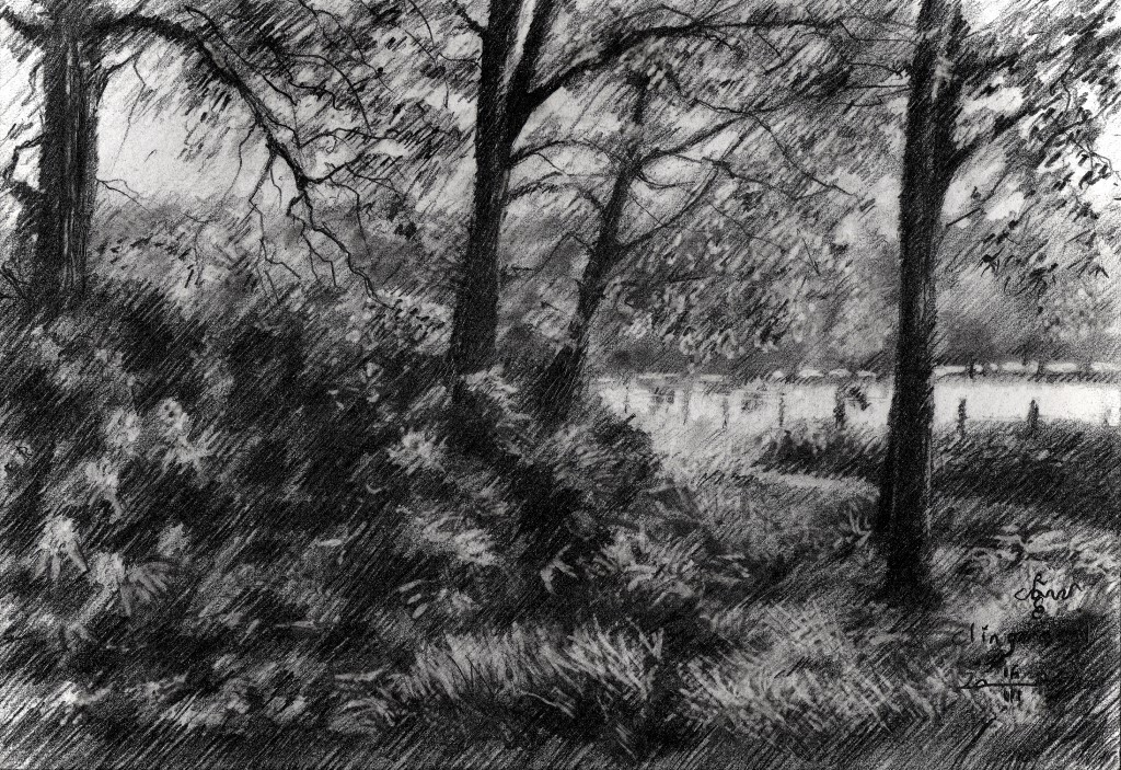 impressionist landscape graphite pencil drawing