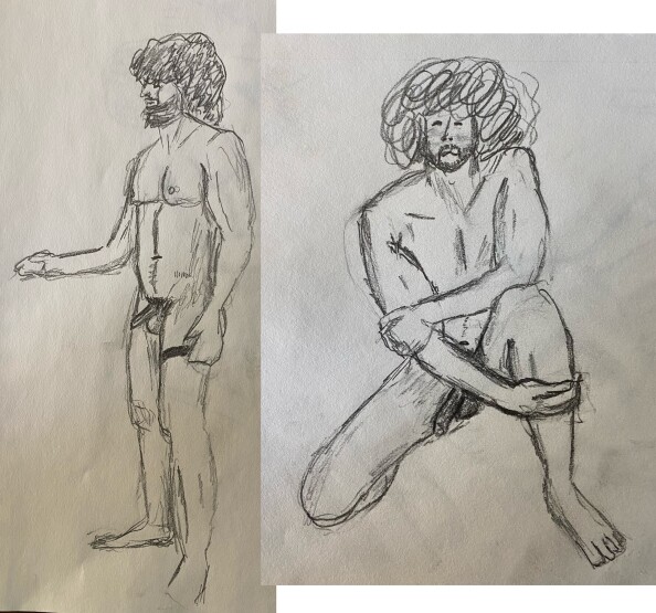 Jerome in two poses - 15 minute timed pencil sketches