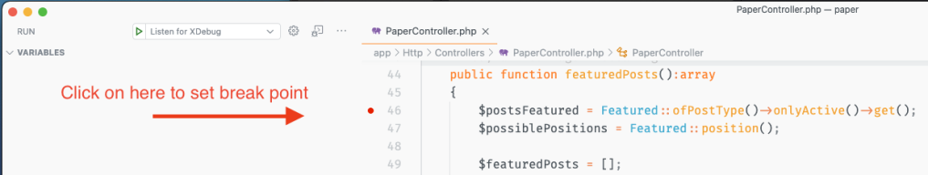 Adding breakpoint for xdebug