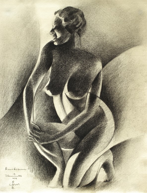 cubist nude graphite pencil drawing