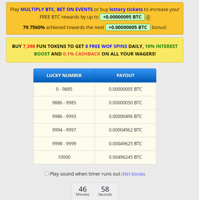 Freebitco.in's homepage