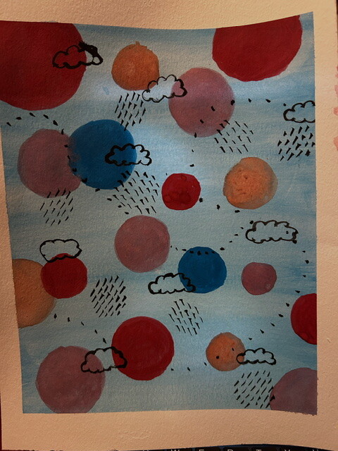 Abstract with circles and clouds, watercolor