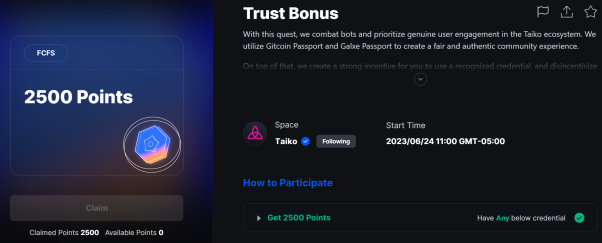 Earn 2500 Points in the Taiko Galxe Campaign