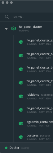 Docker Desktop featuring service tree structure organization