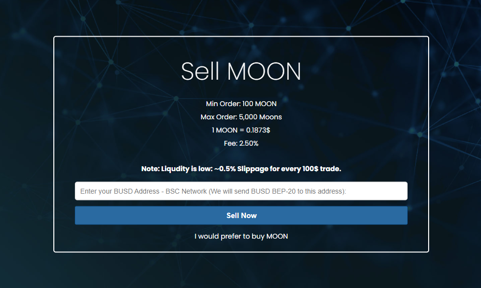 Selling Moons in MoonsSwap