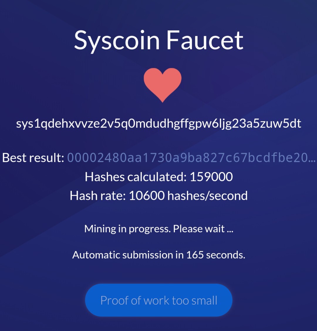 Syscoin Proof of Work Faucet