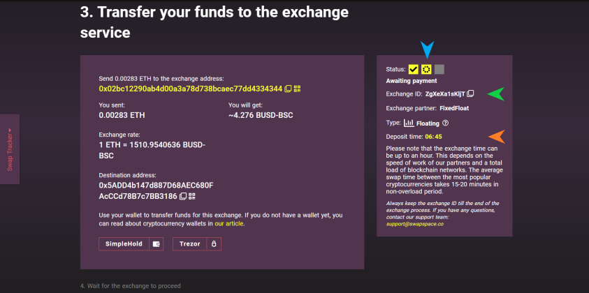 Swapspace awaiting payment stage.