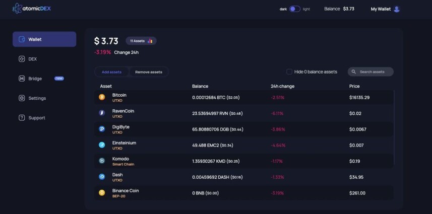 AtomicDEX Web Public Alpha - Wallet Tab taken from https://atomicdex.io/en/blog/atomicdex-web-is-live/