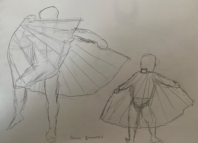 Paul in two poses: 3-minute timed pencil sketches