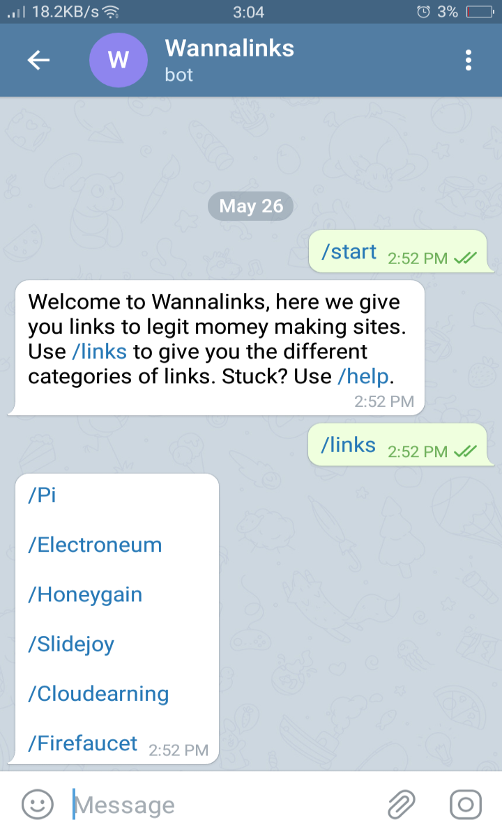 Wannalinks chat bot