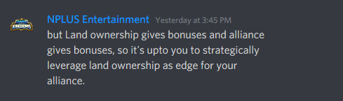 image of NPLUS Entertainment clarify bonuses on LAND and alliance