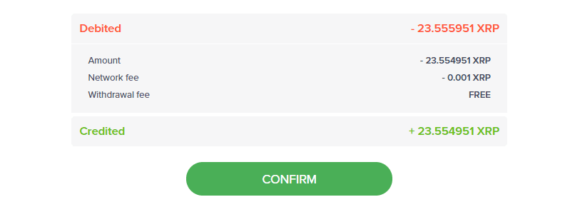 XRP withdral fees