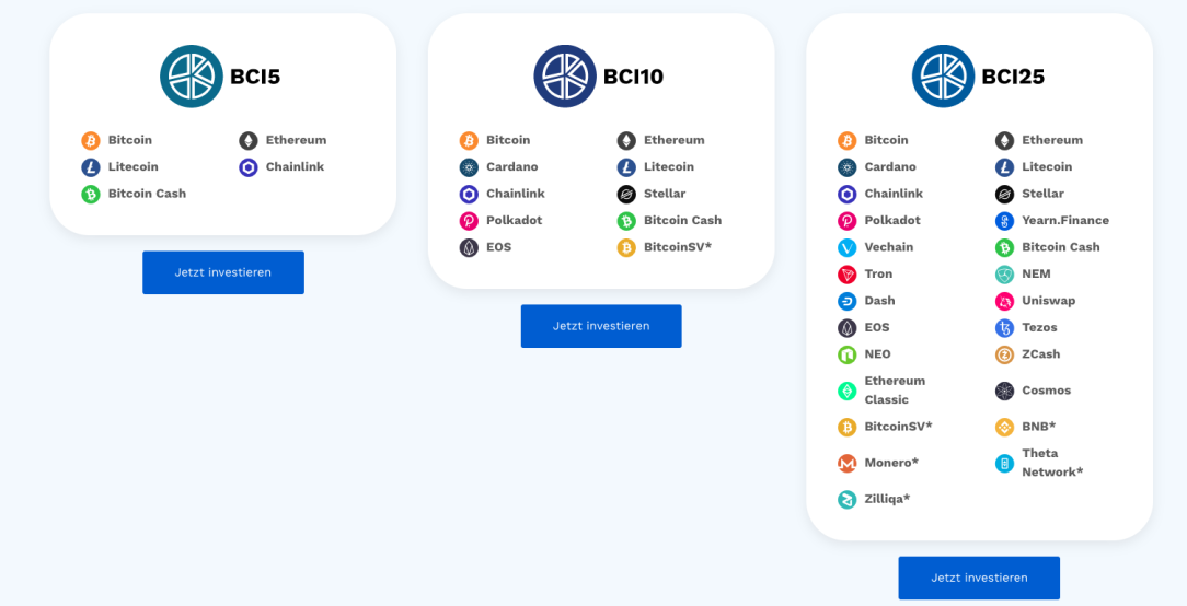 the 3 BCI products and the kinds of currencies they are holding